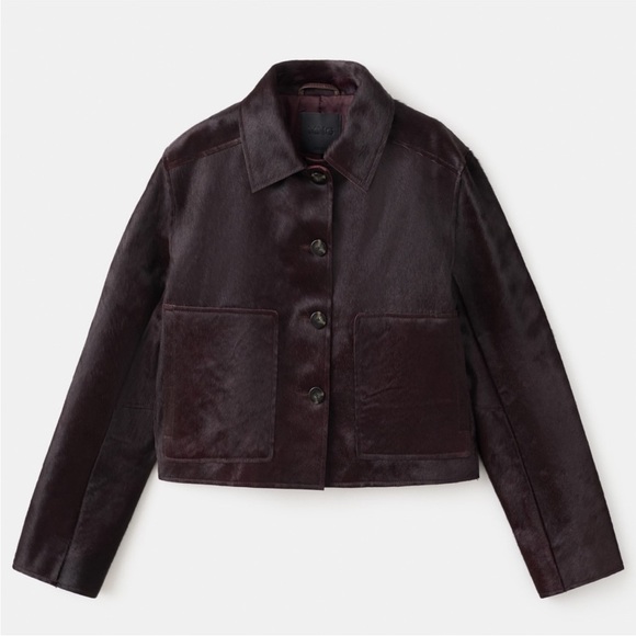 Mango Jackets & Blazers - Mango Deep Burgundy Pony-hair Leather Jacket